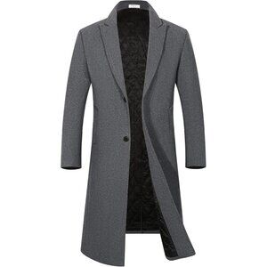 ✨ Men's Grey Full Length Trench Coast Long Wool Winter Windbreaker Overcoats
